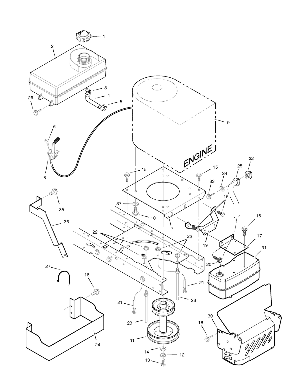 Engine Mount Diagram and Parts List for 405013X50C 2007 Briggs and Stratton Lawn Tractor